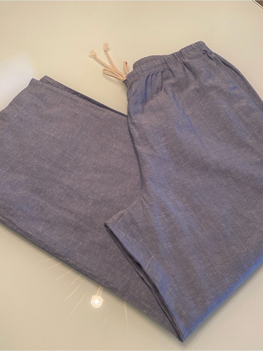 EUC Unbranded Blue Linen Blend Drawstring Wide Leg Pants Sz M 16x29